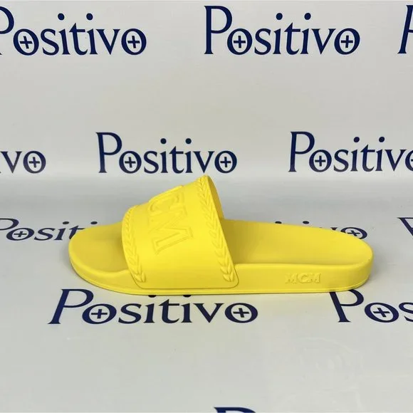 MCM Womens Yellow Big Logo Rubber Slides US 7 EU 37 - Picture 1 of 7